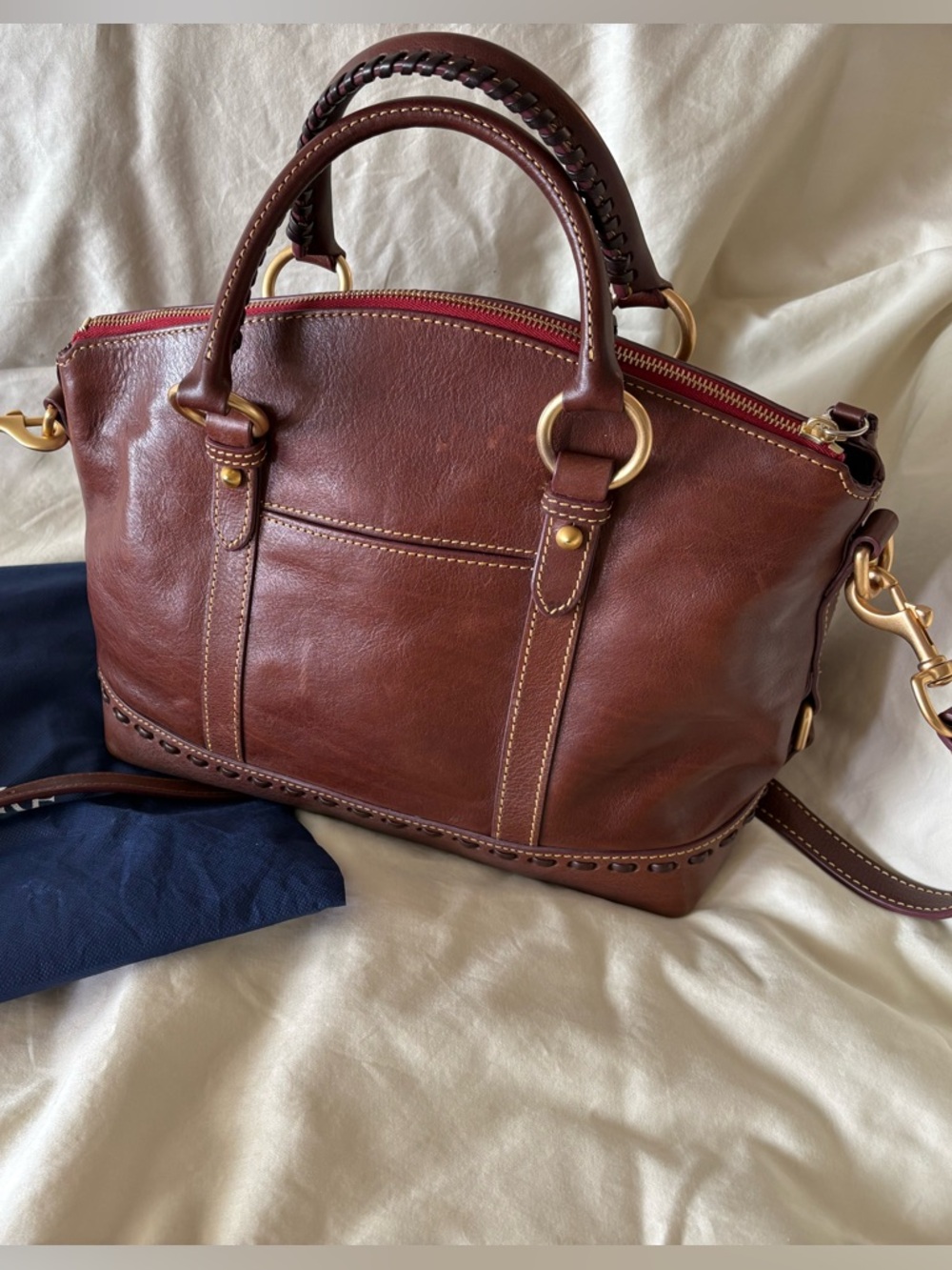 Dooney & Bourke Brown Leather Satchel with Gold Hardware - Picture 2 of 9